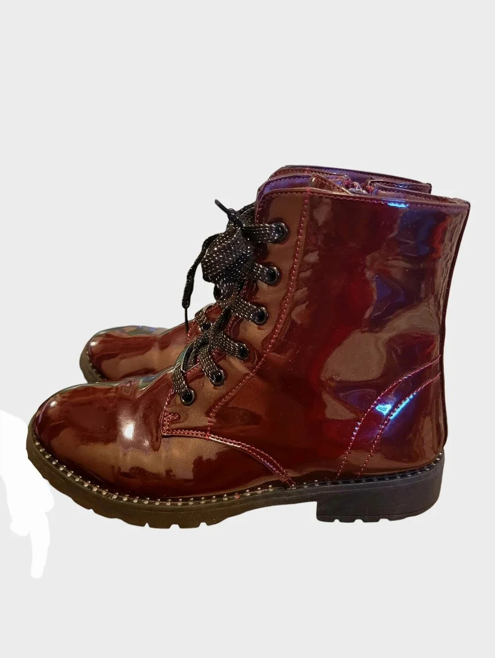 Combat Boots in Burgundy glossy patent leather sz.3 Little girl Tahari